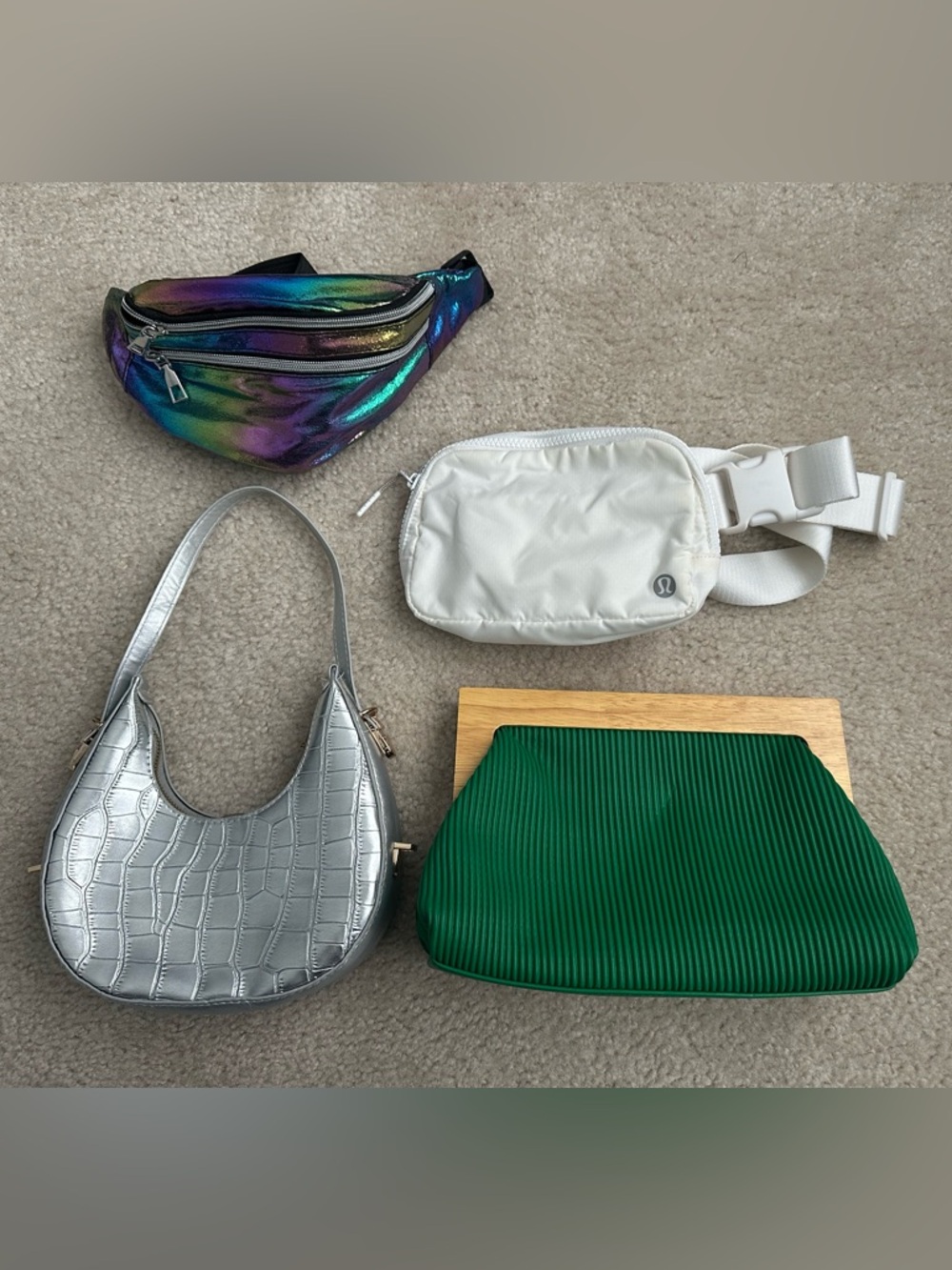 Set of 4 bags including including Lululemon White Crossbody Waist Pack